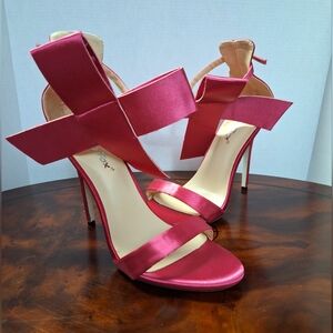 NWOT JoJo Fox Open Toe Stiletto Heel Sandals Bow Ankle Strap Pink EU 40